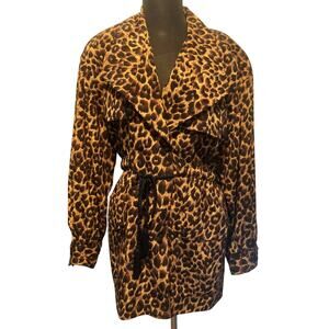 Dana Buchman Vintage Silk Animal Print Coat Jacket Lined Double Breast 4/6 S/M